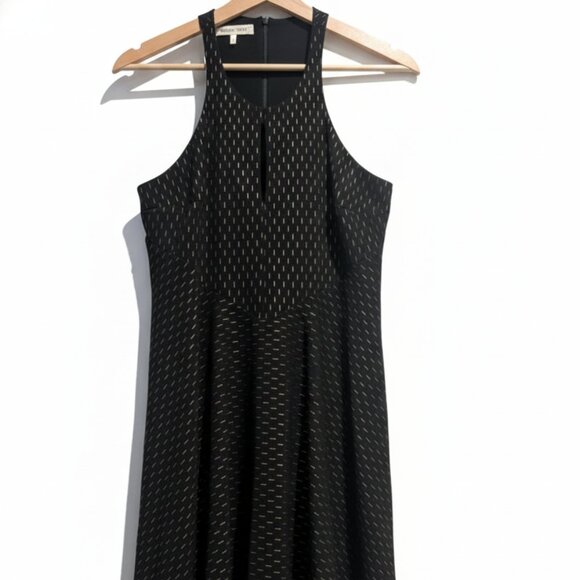 Charles Henry Halter Keyhole Dress Lined Black Gold Metallic Pattern Size 2 - Picture 1 of 13